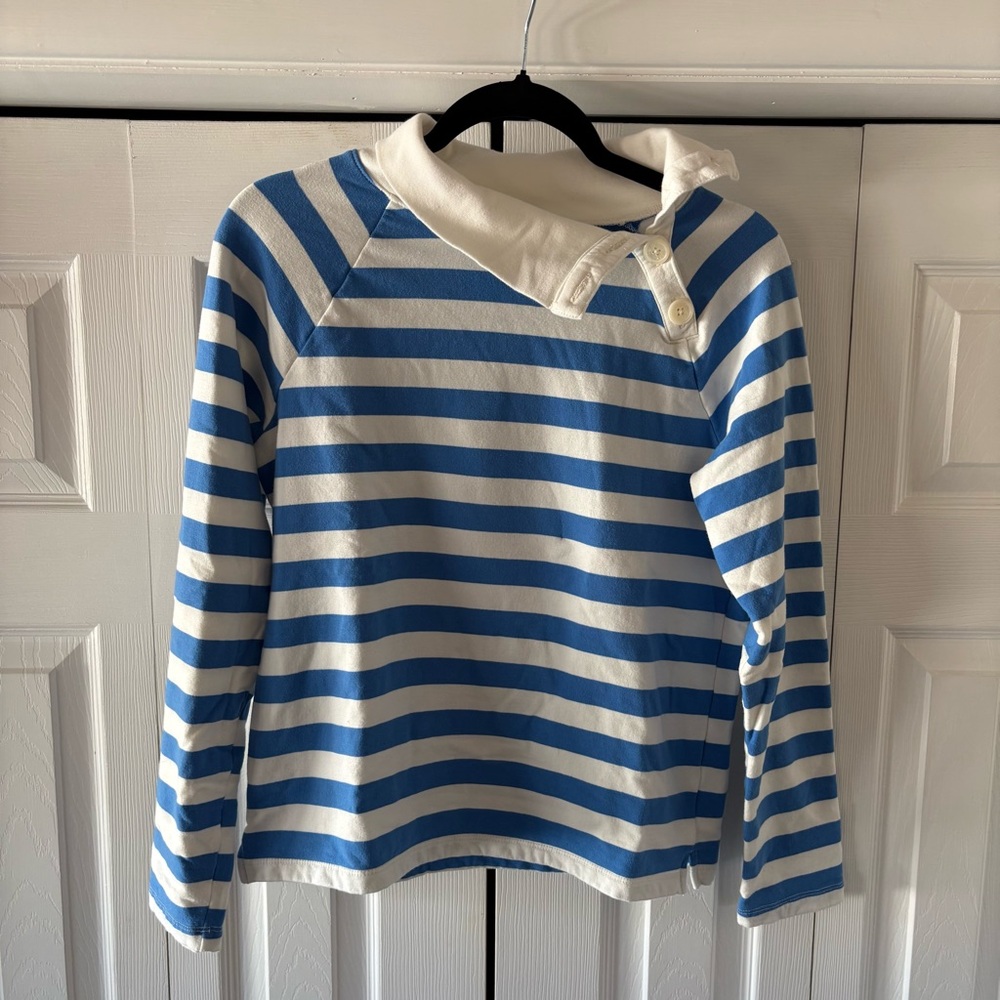 JCREW Striped Button Collar Top